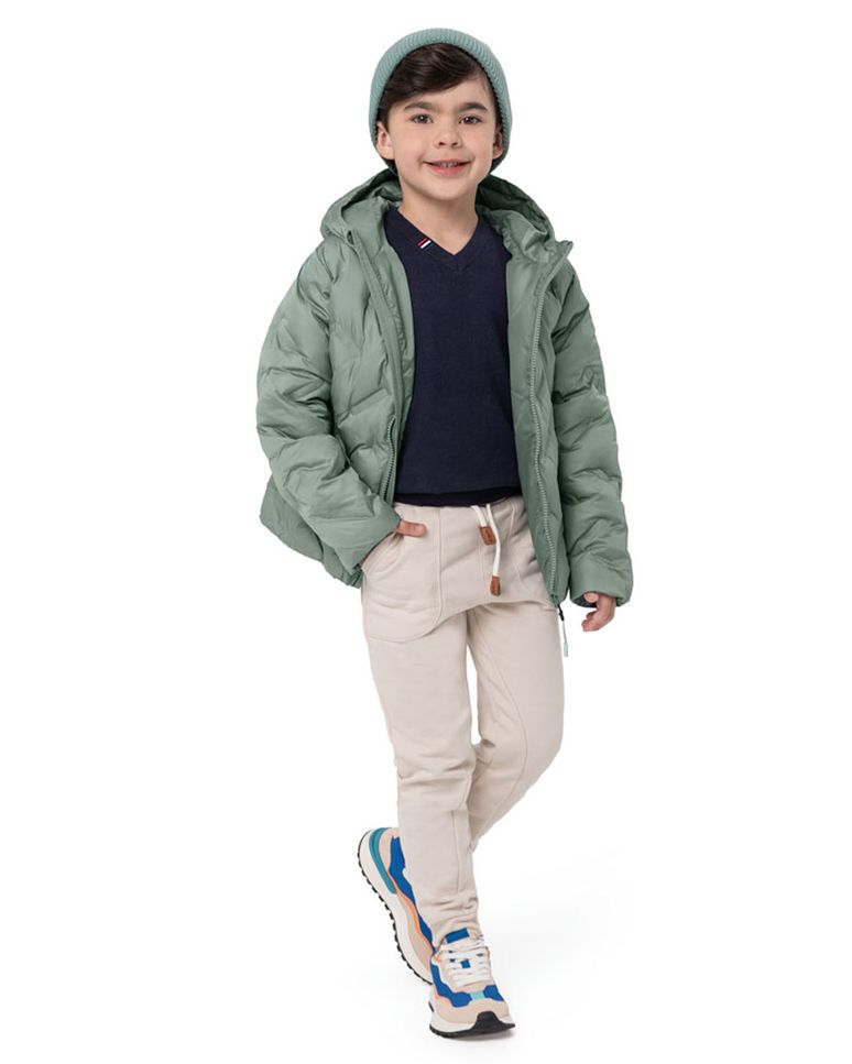 Jaqueta Puffer Menino Com Capuz Em Tafeta Carinhoso