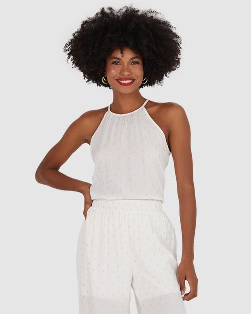 Blusa Feminina Frente Única Em Plumeti Lurex