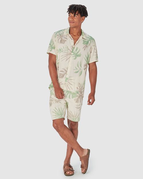 Bermuda Masculina Estampa Folhagem Em Moletom