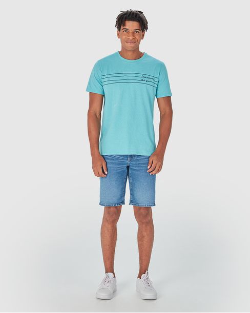 Bermuda Masculina Slim Cintura Média Em Jeans Com Elastano