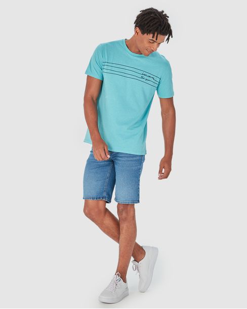 Bermuda Masculina Slim Cintura Média Em Jeans Com Elastano