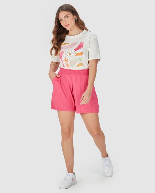 Shorts Feminino Cós Elástico Bolso Faca Em Malha Canelada De Viscose