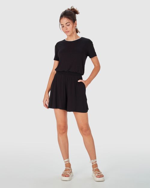 Shorts Feminino Cós Elástico Bolso Faca Em Malha Canelada De Viscose