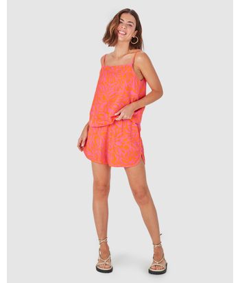 Shorts Feminino Estampa Abstrata Barra Arredondada Em Viscose