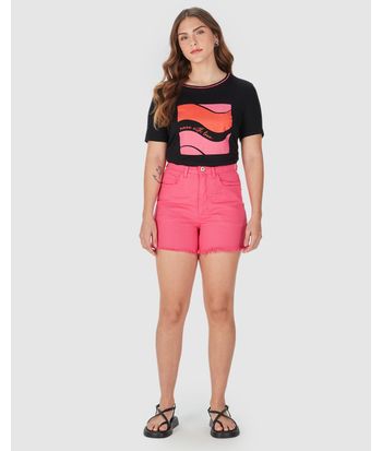 Shorts Mom Feminino Barra Desfiada Em Sarja 100% Algodão