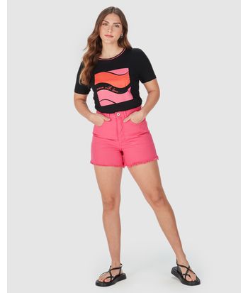 Shorts Mom Feminino Barra Desfiada Em Sarja 100% Algodão