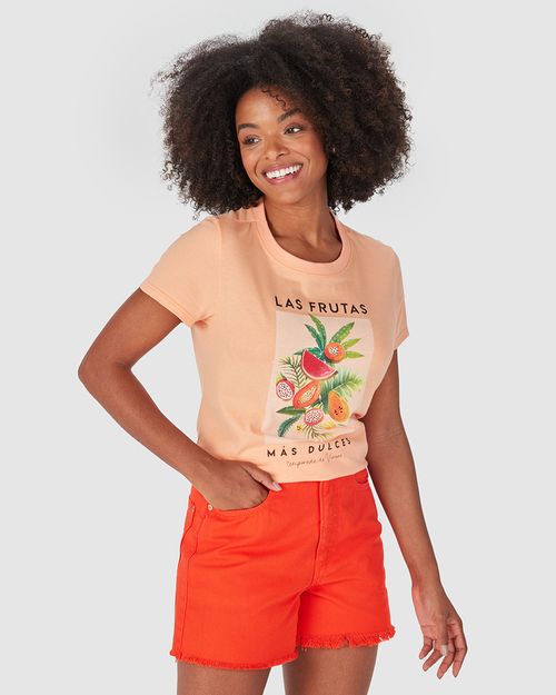 Camiseta Feminina Decote Redondo Las Frutas Em Algodão