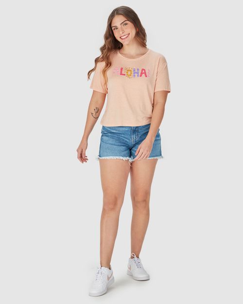 Camiseta Feminina Estampa Aloha Em Malha Viscolinho Stretch