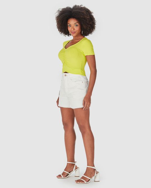 Blusa Cropped Feminina Busto Franzido Em Malha Canelada De Viscose