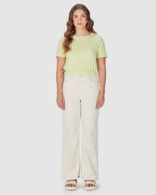 Blusa Cropped Feminina Barra Elástica Em Malha Canelada De Viscose