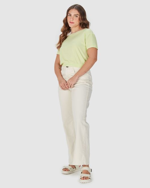 Blusa Cropped Feminina Barra Elástica Em Malha Canelada De Viscose