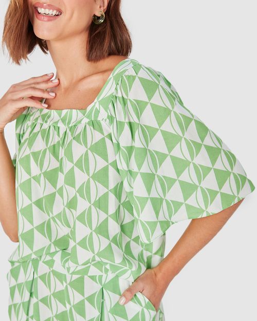 Blusa Feminina Geométrica Decote Quadrado Em Viscose