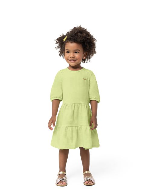 Vestido Menina Manga Bufante Em Malha Texturizada Carinhoso