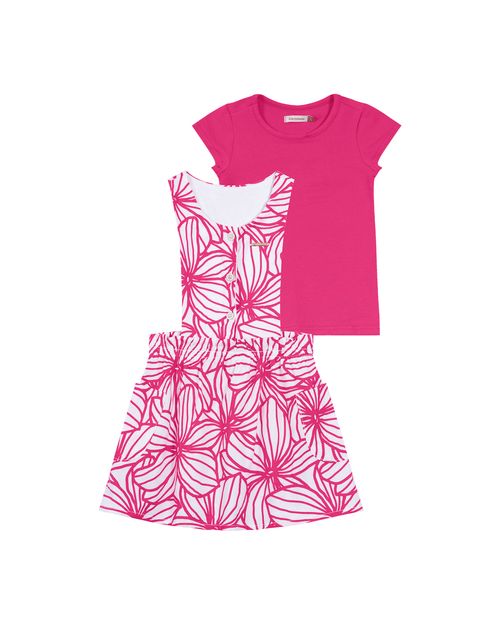 Conjunto Menina Salopete Estampada Em Tricoline Carinhoso
