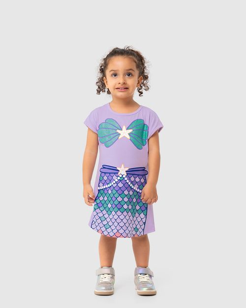 Vestido Infantil Fantasia Sereia Em Algodão Malwee Kids