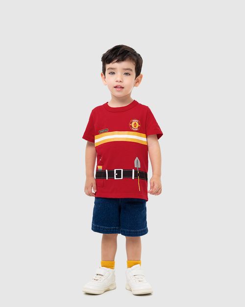 Camiseta Infantil Menino Bombeiro Em Algodão Malwee Kids