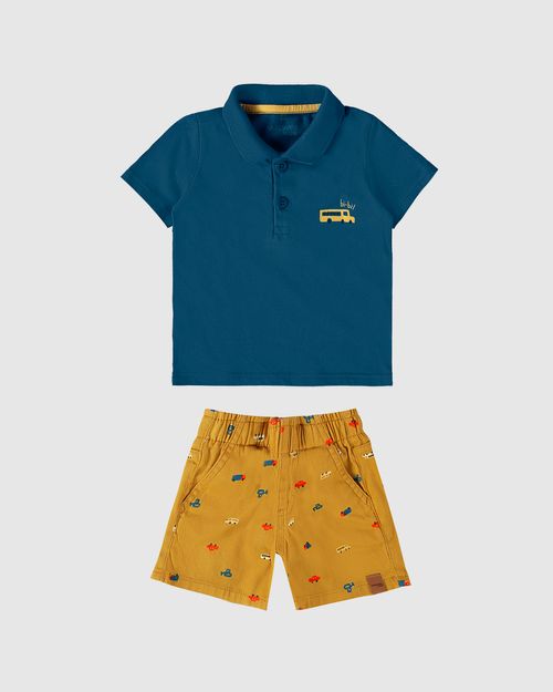 Conjunto Infantil Menino Camisa Polo Em Algodão Malwee Kids