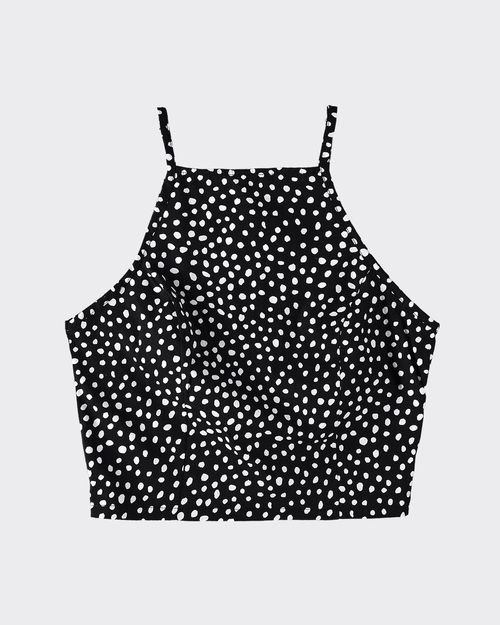 Blusa Cropped Feminina Poá Decote Reto Em Algodão Stretch - ENFIM