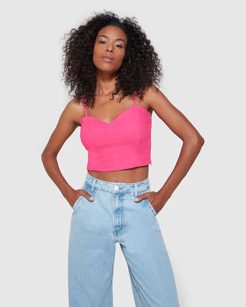 Blusa Cropped Feminina Decote Coração Em Viscolinho - ENFIM