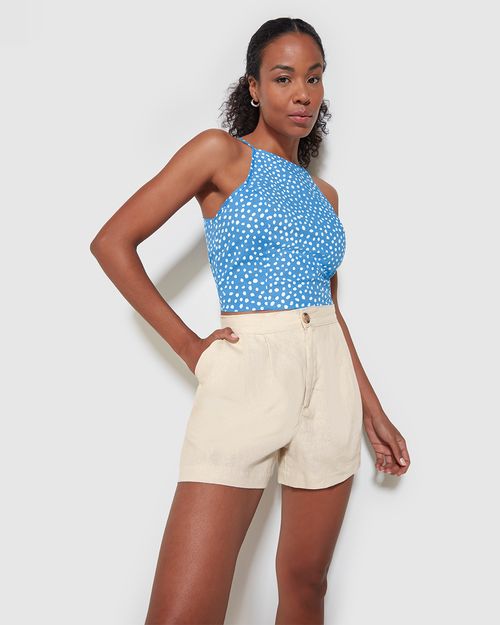 Shorts Feminino Alfaiataria Cintura Alta Em Viscolinho - ENFIM