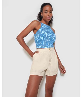 Shorts Feminino Alfaiataria Cintura Alta Em Viscolinho - ENFIM