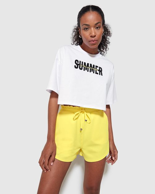Shorts Amplo Feminino Em Malha Jacquard - ENFIM