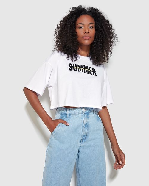 T-Shirt Cropped Feminina Summer Is The New Mood Em Algodão - ENFIM