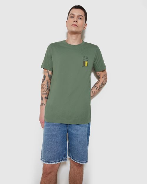 Camiseta Regular Masculina Estampa Peitoral Em Algodão - ENFIM