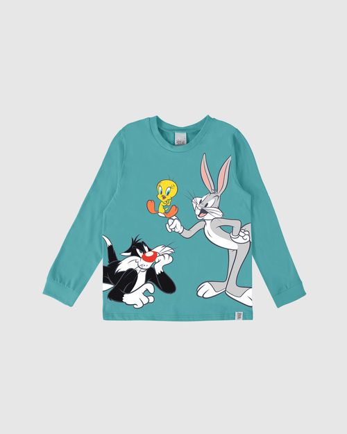 Camiseta Infantil Unissex Manga Longa Looney Tunes® Em Algodão Malwee Kids