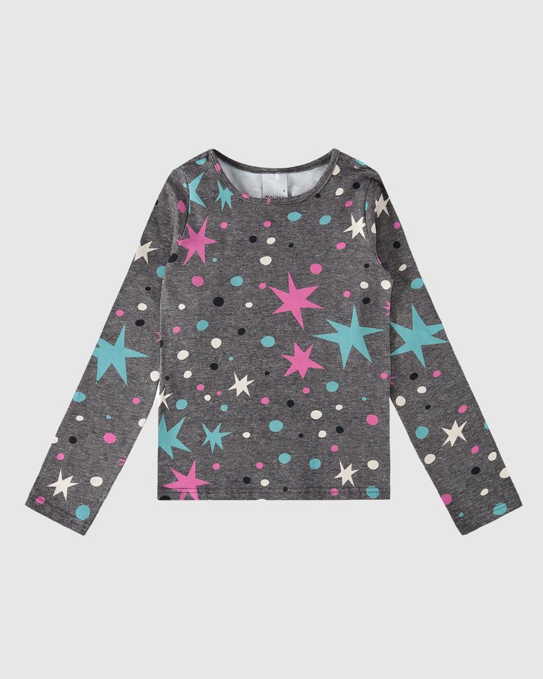 Blusa Infantil Menina Manga Longa Estrelas Em Algodão Malwee Kids