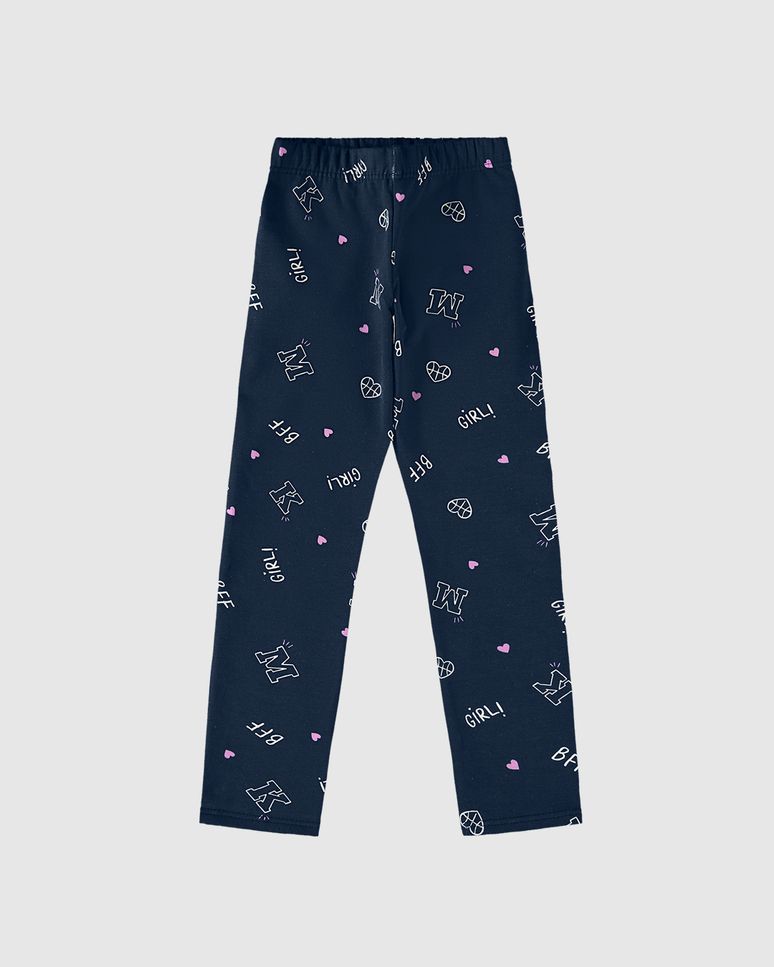 Calça Legging Infantil Estampada Em Moletom Stretch Flanelado Malwee Kids