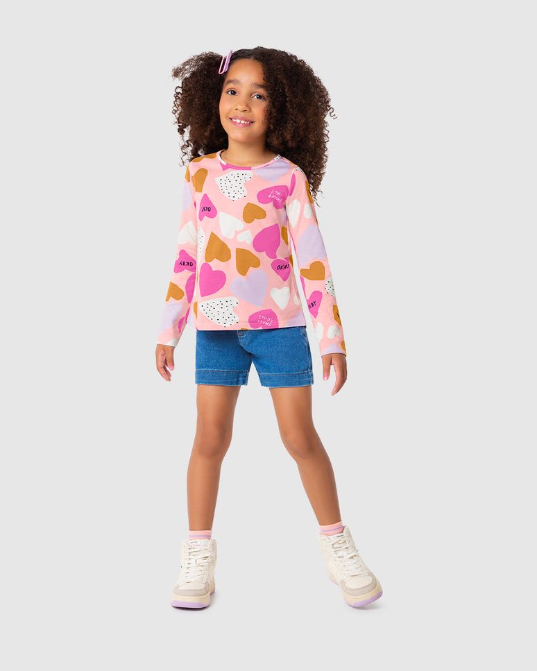 Blusa Infantil Menina Corações Em Algodão Malwee Kids
