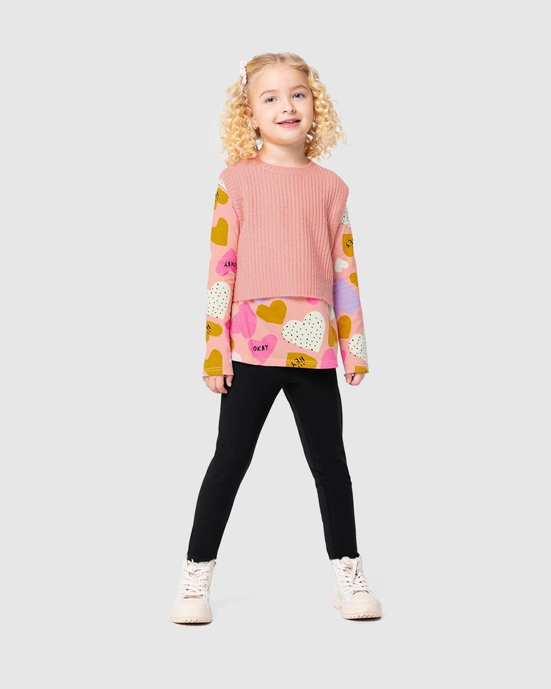 Colete Infantil Menina Gola Redonda Em Tricô Malwee Kids