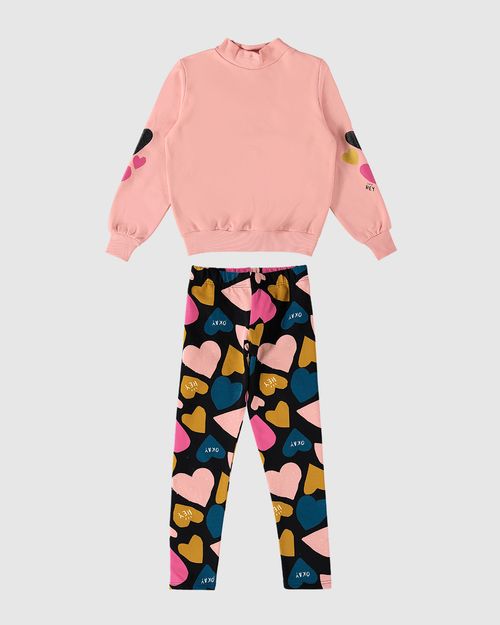 Conjunto Infantil Menina Estampa Corações Em Moletom Malwee Kids