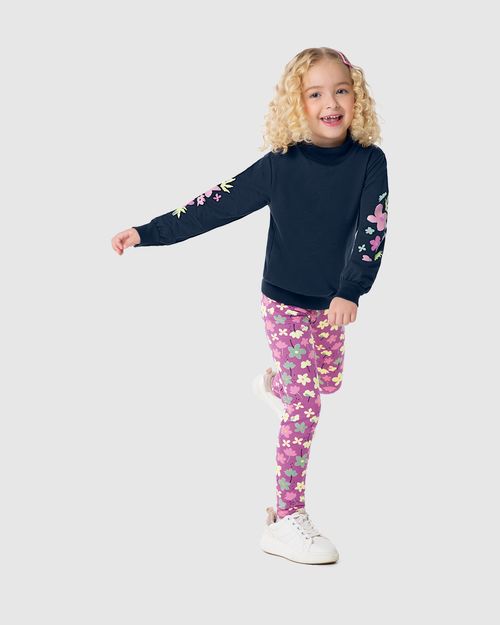 Conjunto Infantil Menina Estampa Flores Em Moletom Malwee Kids