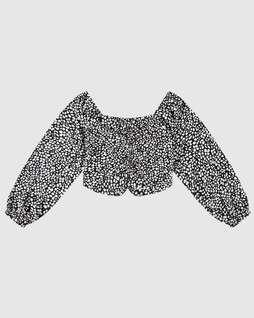 Blusa Cropped Menina Manga Longa Estampada Em Viscose Malwee Kids