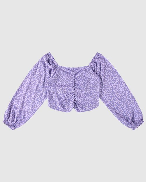 Blusa Cropped Menina Manga Longa Estampada Em Viscose Malwee Kids