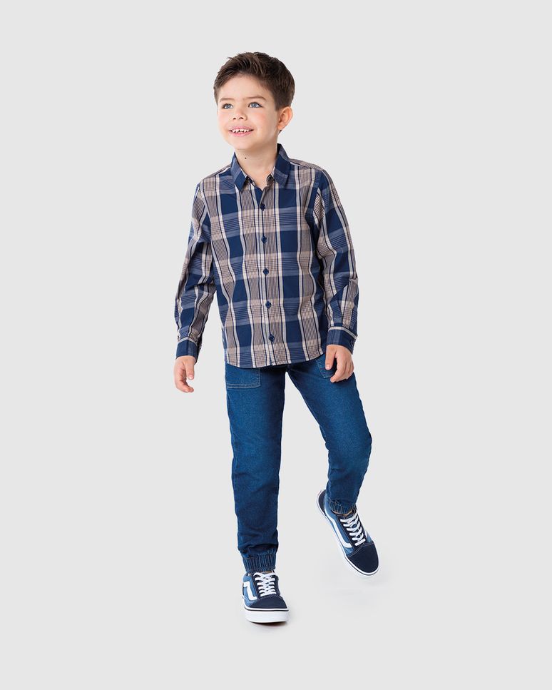 Camisa Infantil Menino Xadrez Em Tricoline Malwee Kids