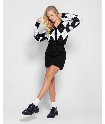 Cardigan Cropped Feminino Estampado Em Tricô - ENFIM