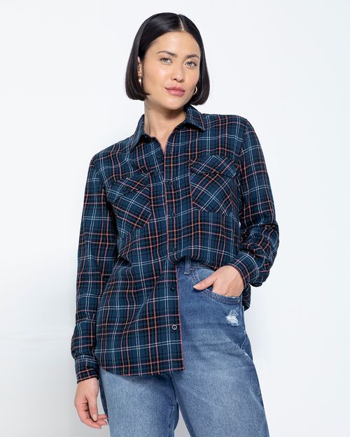 Camisa Feminina Ampla Em Flanelado Xadrez - ENFIM