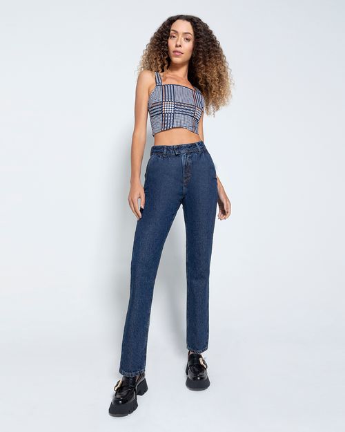 Blusa Cropped Feminina Xadrez Em Tecido Acetinado Stretch - ENFIM