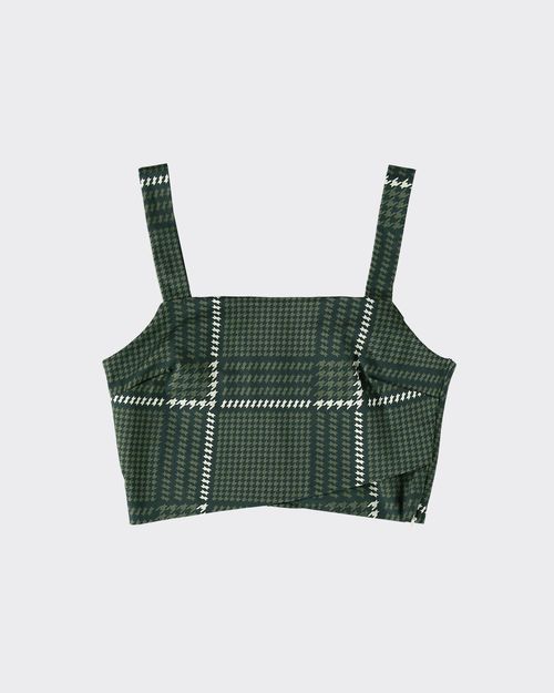 Blusa Cropped Feminina Xadrez Em Tecido Acetinado Stretch - ENFIM