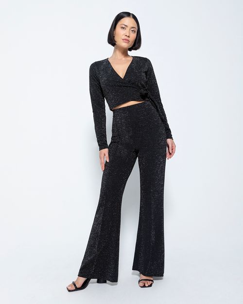 Blusa Cropped Feminina Amarração Em Malha Lurex - ENFIM