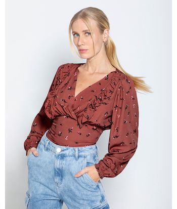 Blusa Transpassada Feminina Decote Babado Em Viscose - ENFIM
