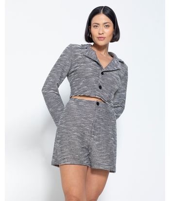 Blazer Cropped Feminino Em Moletom Rajado Eco - ENFIM