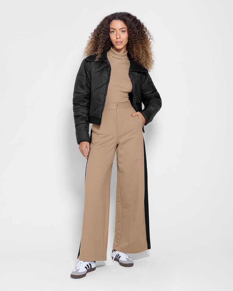 Calça Wide Leg Feminina Recorte Lateral Em Moletom - ENFIM