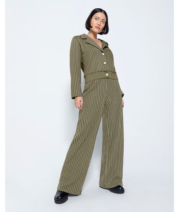 Blazer Cropped Feminino Em Malha Jacquard Listrada - ENFIM