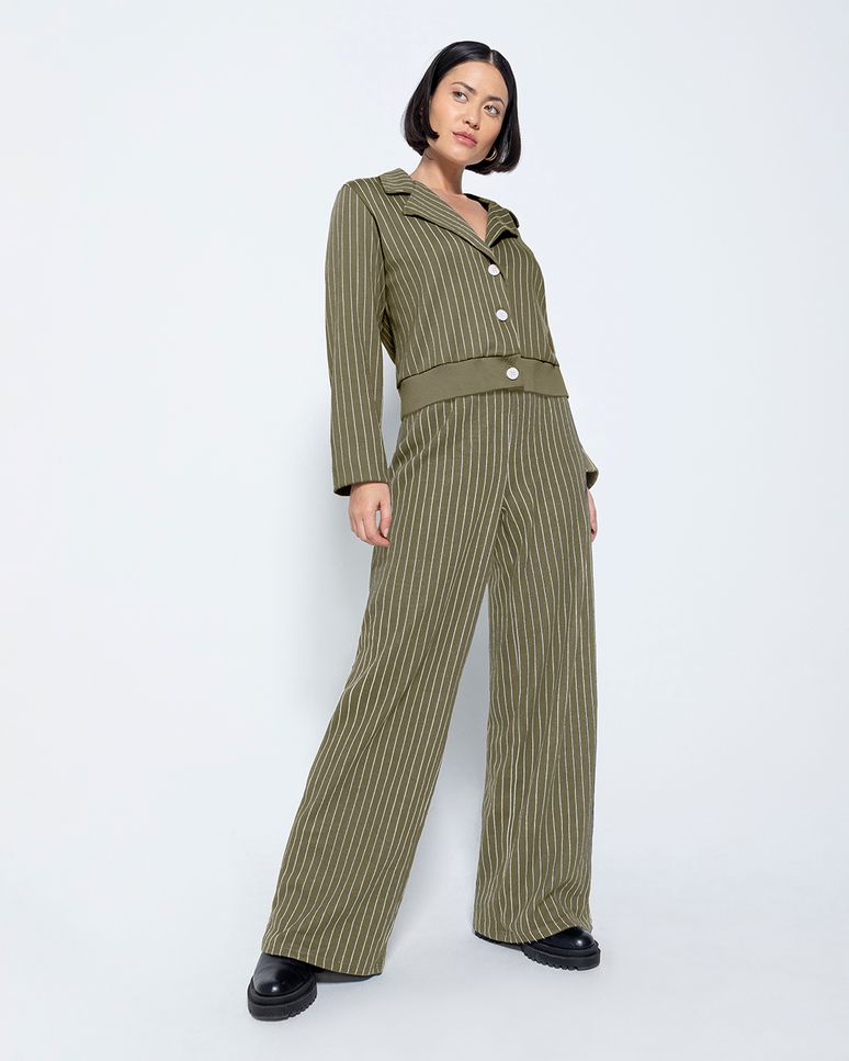 Calça Wide Leg Feminina Em Malha Jacquard Listrada - ENFIM