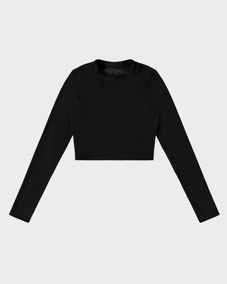 Blusa Cropped Feminina Manga Longa Em Malha Veludo Cotelê - ENFIM
