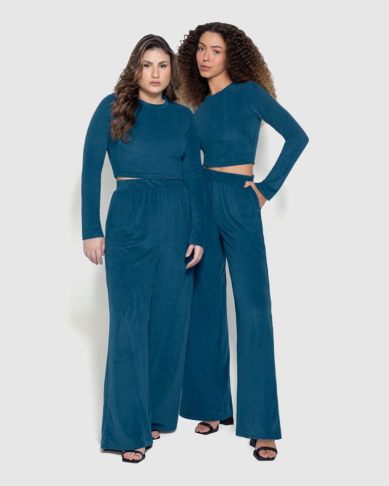 Calça Básica Feminina Wide Leg Em Malha Veludo Cotelê - ENFIM